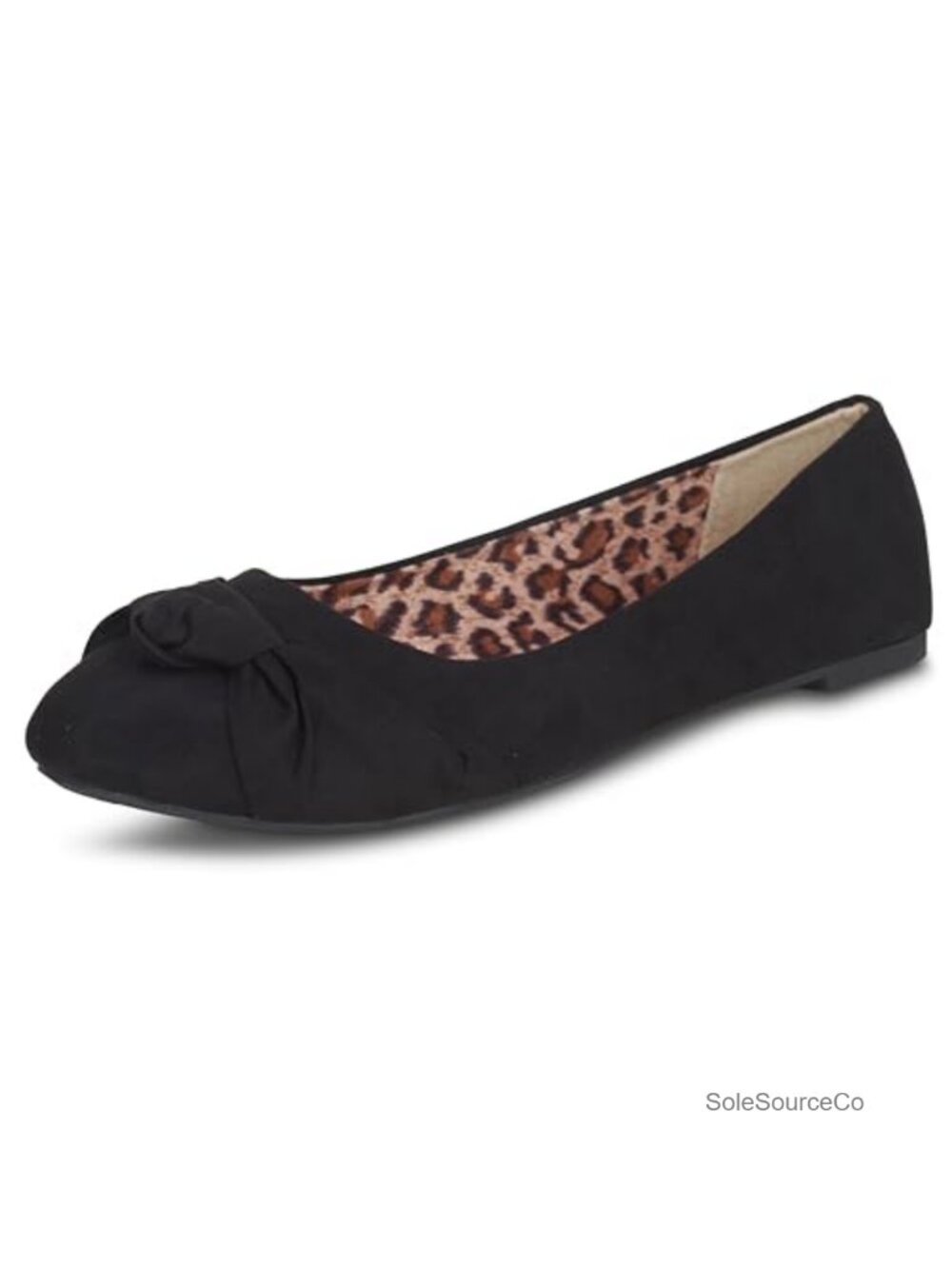 Women's Ballet Flats Faux Suede Slip-On Shoes with Bow Knot Leopard Lining